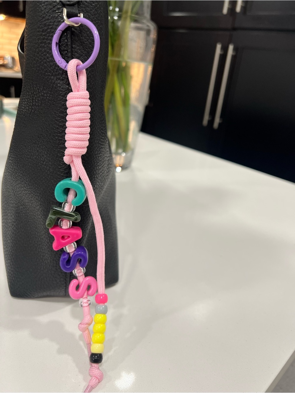 Personalized Pink Beaded Name Keychain Charm - CLASS